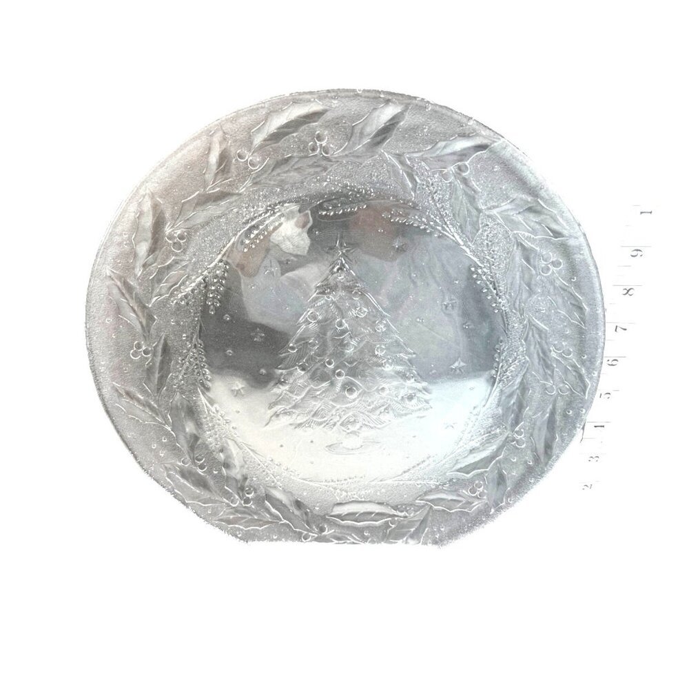 Christmas Tree Glass Plate With Holly Design C87